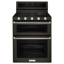 Product Image - 30-Inch 5 Burner Gas Double Oven Convection Range - Black Stainless Steel with PrintShield™ Finish