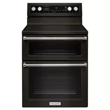 30-Inch 5 Burner Electric Double Oven Convection Range - Black Stainless Steel with PrintShield™ Finish